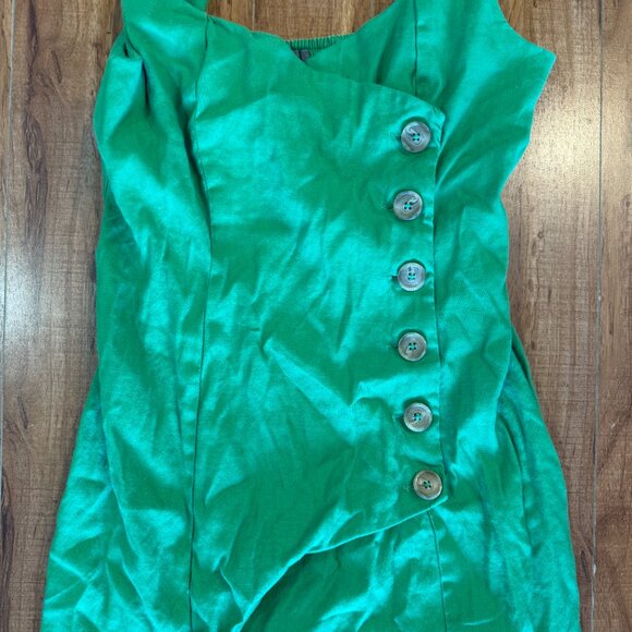 By Anthropologie Sleeveless Square-Neck Linen Button Wrap Midi Dress Green M - Picture 4 of 5